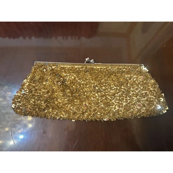 Vintage Gold Beaded Evening Clutch Bag Purse - Picture 1 of 4
